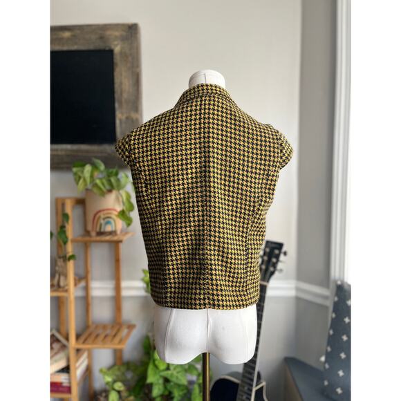 Vintage 90s Yellow and Black Houndstooth Cap Sleeve Vest Size Small - Picture 3 of 4